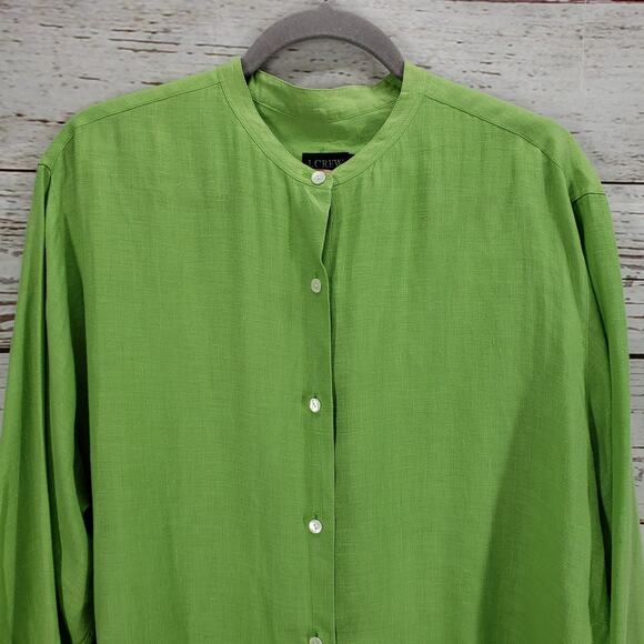 J.Crew Women's Green 100%Linen Button Front Long Sleeve Tunic Top Large - Picture 2 of 14